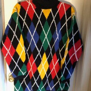 Vintage Vittadini Sport Turtle Neck Over sized argyle tunic sweater size s